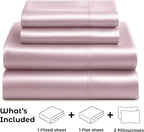 Pure Bedding Satin Sheets Queen [4-Piece, Champagne Pink] Hotel Luxury Silky Bed Sheets - Extra Soft 1800 Microfiber Sheet Set, Wrinkle, Fade, Deep Pocket Fitted Sheet, Flat Sheet, Pillow Cases