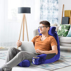 Clara Clark Reading Pillow with Shredded Memory Foam Includes 2 Neck and Lumber Support Pillows, Designed for Sitting Up in Bed and Couch Back and Arms Adjustable Support for Adults & Teens Royal Blue
