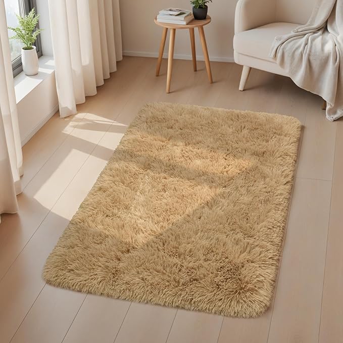 Macgace Small Throw Rugs for Bedroom, 2x3 Beige Mini Non-Slip Area Rug, Super Soft Plush Fluffy Carpet Modern Home Decor Aesthetic for Entryway Entrance Nursery Kids Room Dorm Office