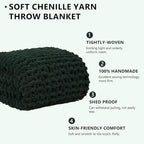 L'AGRATY Chunky Knit Blanket Throw - Soft Chunky Throw Blanket 40x50: 100% Hand Kintted Chenile Crochet Throw Blanket for Couch - Large Cable Knit Chunky Blanket for Home Decor(Olive Green)