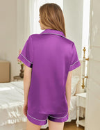 Silk Pajamas for Women Short Sleeve Sleepwear Soft Button Down Loungewear 2 Piece Satin Pjs Shorts Set S-XXL