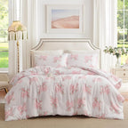 Nayoroom Pink Bow Duvet Cover Queen Size Coquette Pink Floral Duvet Cover 3 Pieces Soft Lightweight Microfiber Girls Cute Aesthetic Dorm Bedding Set