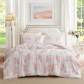 Nayoroom Pink Bow Duvet Cover Full Size Coquette Pink Floral Duvet Cover 3 Pieces Soft Lightweight Microfiber Girls Cute Aesthetic Dorm Bedding Set