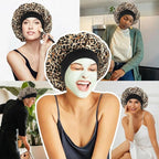 4Pcs Satin Bonnet Silk Bonnet, Hair Bonnet for Sleeping, Elastic Wide Band Silk Sleep Cap, Soft and Breathable(Leopard Print*4)
