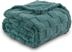 NEWCOSPLAY Super Soft King Blanket Light Teal Premium Silky Flannel Fleece 3D Checkered Lightweight Bed Blanket All Season Use (Light Teal Checkered, King(90"x110"))