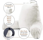 Clara Clark Reading Pillow with Shredded Memory Foam Includes 2 Neck and Lumber Support Pillows, Designed for Sitting Up in Bed and Couch, Back and Arms Adjustable Support for Adults & Teens, White