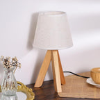 WSYEAR Bedside Table Lamp for Bedroom - 3 Way Dimmable Lamp Small Lamp Wood Base Round Flaxen Fabric Shade for Living Room, Desk, LED Bulb Included