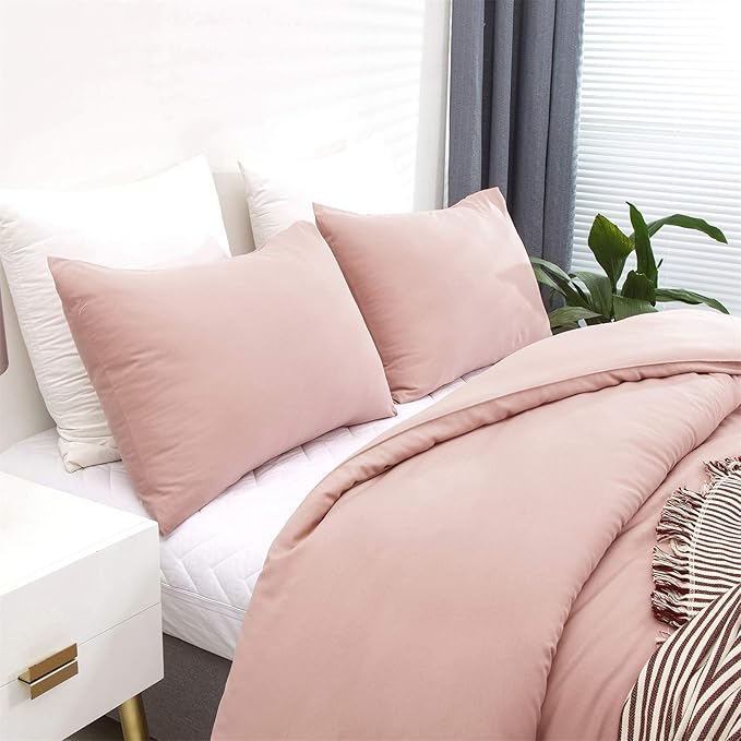 Cottonight Pink Comforter Set Full Blush Pink Bedding Set for Girls Women Mauve Quilts Blanket Solid Color Dusty Rose Comforter Set with 2 Pillowcases
