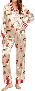 Ekouaer Silk Pajamas for Women Long Sleeve Satin Pajama Set Silky Pj Sets 2 Piece Button Down Loungewear Sleepwear