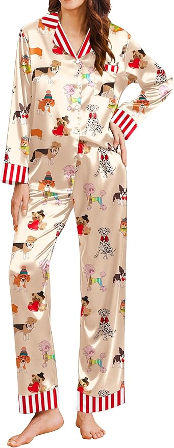 Ekouaer Silk Pajamas for Women Long Sleeve Satin Pajama Set Silky Pj Sets 2 Piece Button Down Loungewear Sleepwear