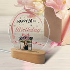 Customized Birthday Gifts Personalized Acrylic LED Night Light Lamp Crystal Ball Plaque Custom Photo Name Birthday Gifts for Mom Kids (Rose Gold and Black)