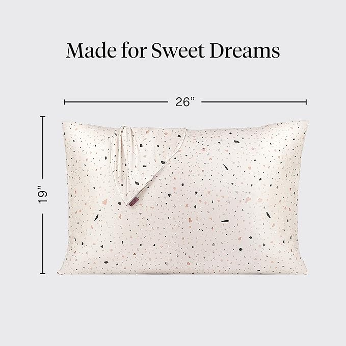 Kitsch Satin Pillowcase with Zipper for Hair & Skin - Softer Than Silk Pillow Cases, Smooth Cooling Satin Pillow Case, Wrinkle-Free, Machine Washable, Pillow Cases Standard Size 19x26,White Terrazzo