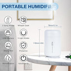 Portable Mini Humidifier, 300ml USB Cool Mist Small Humidifier with Colorful Lights. Perfect for Bedroom, Office, Plants, travel & Car (White)