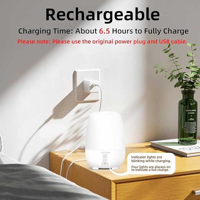 SPLITSKY 150ML Cordless Essential Oil Diffuser, Built-in 6000mAH Rechargeable Battery, 7 Hours Run Time, 7 Colors LED Light, Portable Aromatherapy Diffuser for Home, Outdoor, Travel (White)