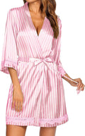 Ekouaer Women's Lace-Trim Silk Robes Bride Bridesmaid Kimono Satin Bathrobe V Neck Sleepwear with 3/4 Sleeve