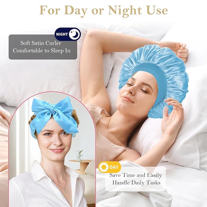 Satin Heatless Hair Curler Curls Overnight Hair Curlers to Sleep in, Hair Curlers No Heat Curls Overnight, Heatless Curling Set for Women Long Hair - 8 Pcs (Blue)