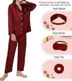 EPLAZA Kids Satin Pajamas Sets Girls Boys Button-Down Silky Pajamas Sleepwear with Hairband Eye Mask Hair Tie