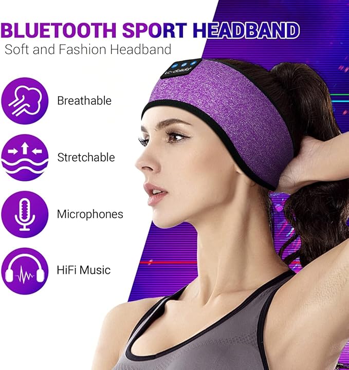 LC-dolida Sleep Headphones Bluetooth Headband Sleeping Wireless Headband Headphones with Thin HD Stereo Speakers Perfect for Side Sleepers, Sport, Yoga, Travel