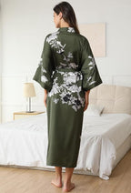Kihnop Women's Floral Long Kimono Robe Long Satin Robe Long Silk Robe Ladies Kimonos Silky Bathrobe Cover Up, One Size