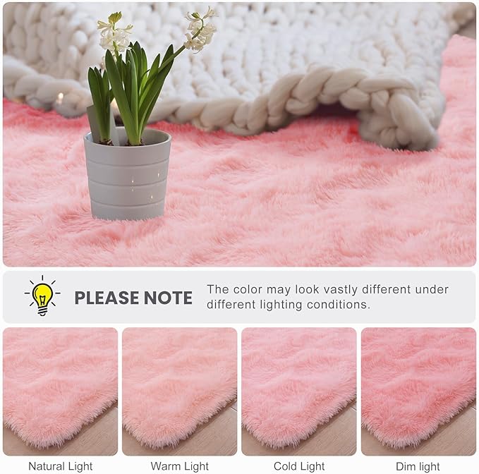 Macgace Light Pink Rugs for Bedroom Girls, 3x5 Shag Rug Fluffy Area Rugs with Non-Slip Backing for Living Room, Fuzzy Plush Carpet Washable Rug Cute Home Decor Aesthetic for Nursery Dorm Office
