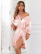 Ekouaer Women Silk Robes Short Satin Bathrobe 3/4 Sleeve Kimono Bride Robe Valentines Silky Sleepwear with Pockets S-XXL