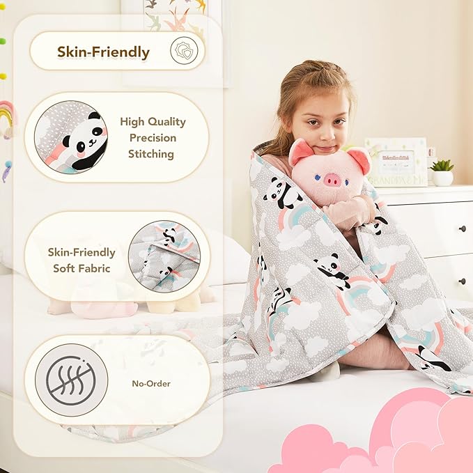 CuteKing Weighted Blanket (10lbs,50"x 60", HappyPanda) Heavy Blanket for 90-100lbs, Weighted Blanket for Cooling & Heating with Premium Glass Beads, Soft Thick Blanket All-Season