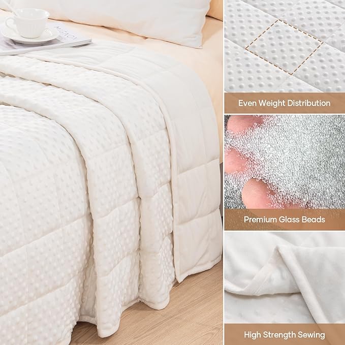 Wemore Minky Dot Weighted Blanket for Adults King Size 25 lbs, Soft Cozy Heavy Blanket for Bed and Couch, Breathable Blanket for All-Season with Glass Beads, White 80 x 87 inches