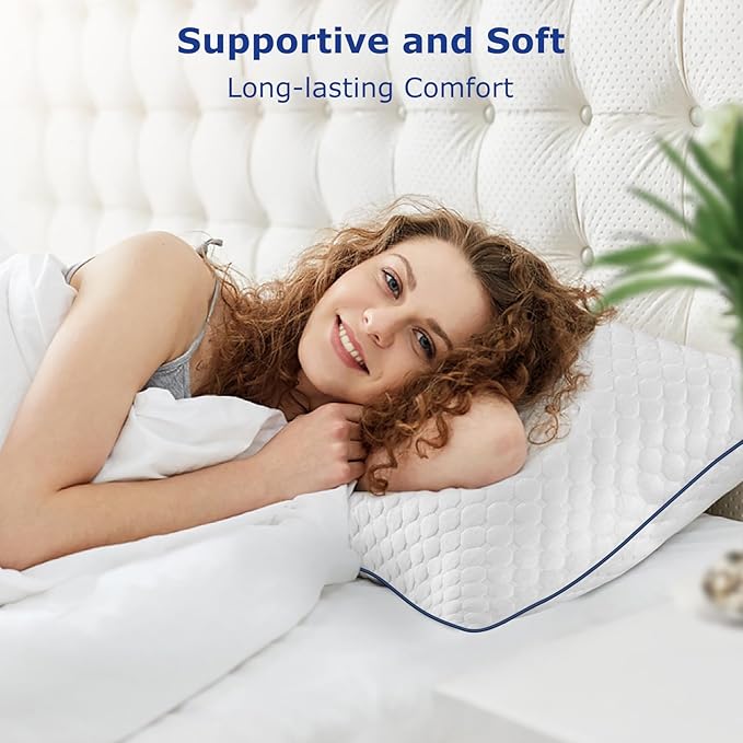 Cooling Standard Pillows Set of 2, Shredded Memory Foam Pillows Standard Size, Adjustable Firm Bed Pillows for Side Back Stomach Sleepers, Standard Pillow for Sleeping with Zip Washable Cover