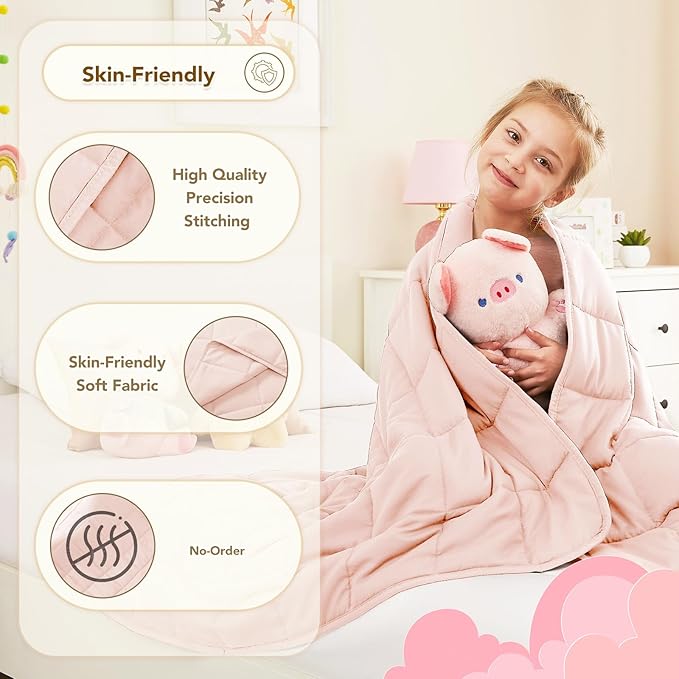 CuteKing Weighted Blanket (10lbs, 40"x60", Pink) Heavy Blanket for 90-100lbs, Weighted Blanket for Cooling & Heating with Premium Glass Beads, Soft Thick Blanket All-Season