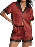 Ekouaer Womens Silk Satin Pajamas Set Short Sleeve Sleepwear Button Down Loungewear 2 Piece Pjs Shorts Set