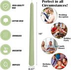 12-Pack Sage Green Taper Candles, 10 Inch Unscented Dripless Candlesticks, Long-Lasting Burn Time of 7-8 Hours, Perfect for Home Décor, Spring and St. Patrick's Day