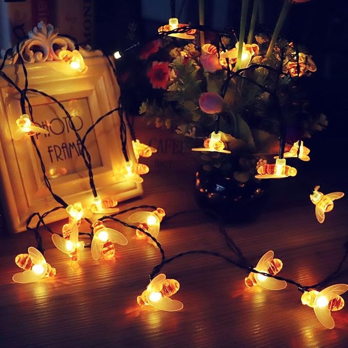 Honeybee Solar String Lights,Waterproof 20FT 30Led Bumble Bee Shape Solar Powered Fairy String Lights for Outdoor Garden Summer Party Wedding Xmas Decoration(Warm White)