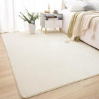 Softlife 4x6 Area Rug for Bedroom Living Room, Solid Non-Slip Fluffy Carpet with Soft Low Pile for Kids Boys Girls, Machine Washable Fuzzy Aethetic Rugs Home Dorm Decor, Creamy White