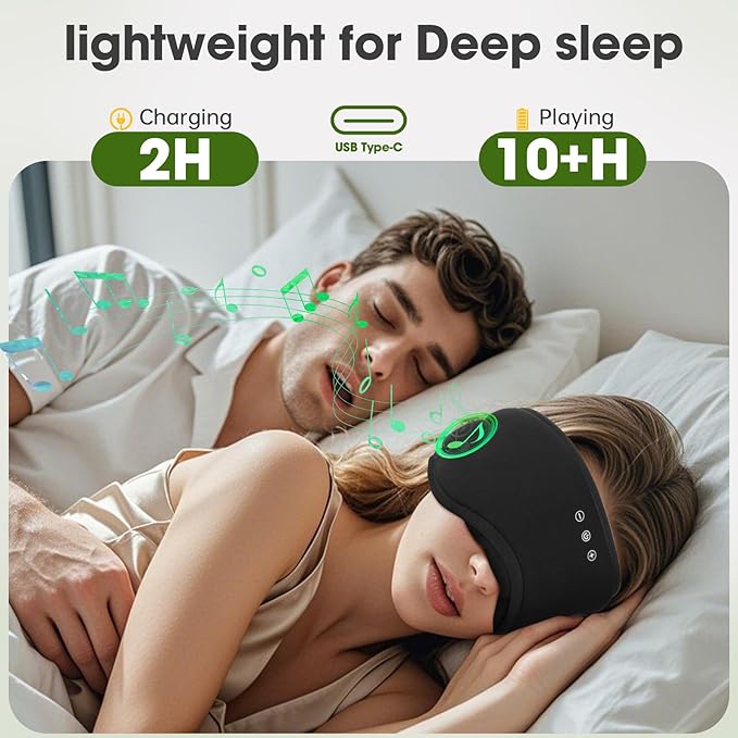 Sleep Headphones with Bluetooth 5.4 Sleep Mask, Bamboo Cotton Music Wireless Bluetooth Eye Mask for Sleeping, Earphones HD Speaker Microphone for Travel, Gifts for Men Women, Green