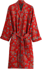Womens Boho Floral Print Robe Lightweight Short Sleeve Bathrobe Soft Kimono Robes V-neck Loungewear with Pockets