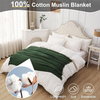 Cotton Muslin Throw Blanket with Tassels, Lightweight Woven Gauze, Pre-Washed Breathable Farmhouse Decor for Bed, Couch, All-Season Use (Olive Green, 50" x 60")