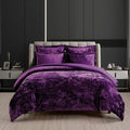 Fredsure Distressed Velvet Comforter Set, 5 Pieces Dark Purple Queen, Distressed Velvet Face and Brushed Microfiber Reverse