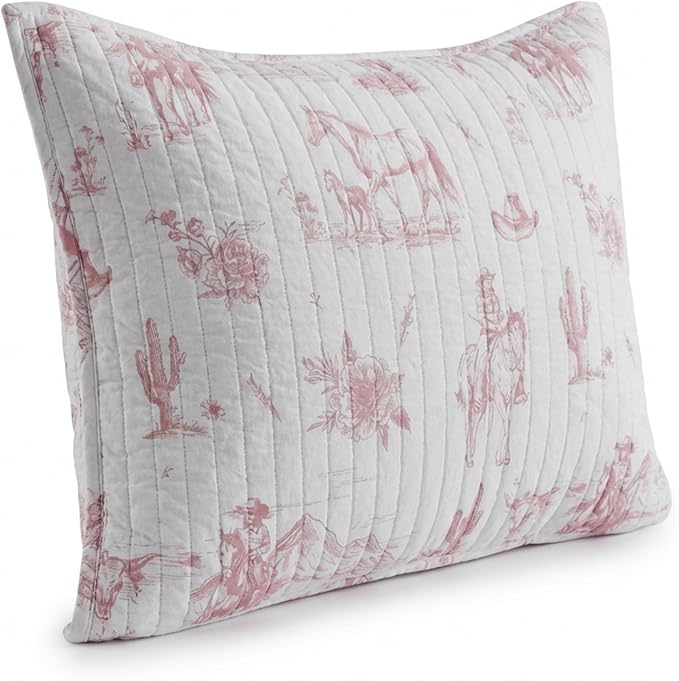 Rod's Dusty Rose Pink Cowgirl (Sham)-Vintage Western Cowgirl-Pink and White-Standard Sham Size (20x26in.)-Reversible-Cotton