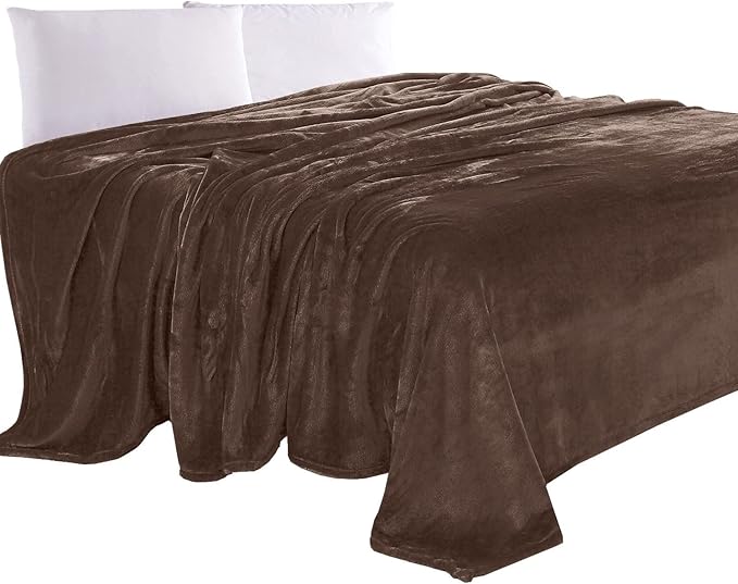 Elegant Comfort Luxury Velvety Feel Blanket, All-Season Lightweight Blanket, Ultra Plush, Soft, Cozy-Fuzzy Flannel Fleece for Couch, Sofa, Bed, Travel, Solid Design, Twin/Twin XL, Brown