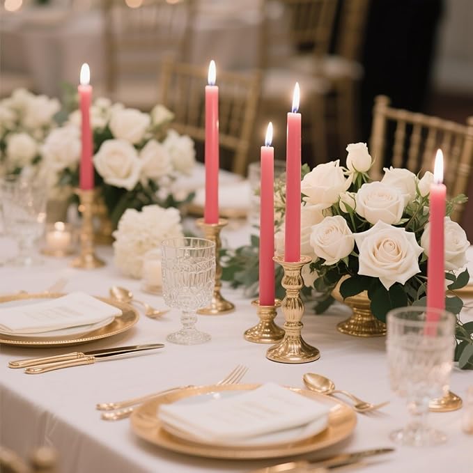 12-Pack Hot Pink Taper Candles, 10 Inch Unscented Dripless Candlesticks, Long-Lasting Burn Time of 7-8 Hours, Perfect for Home Décor Wedding Dinner