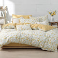 ALEISSEL Natural Cotton 3pcs Floral Comforter Sets King Size-Yellow Comforter with Pink & Yellow Flowers and Blue & Green Leaves on White, Reversible Lightweight Bedding Sets(King 104"×90")