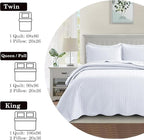 IR Imperial Rooms Queen Quilt Bedding Set Size (90" x 96") + 2 Pillow Shams (20" x 26"+ 2") - 3 Pcs All Season Lightweight Reversible Microfiber Coverlet Embossed Quilt Bedspread (White)