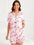 LecGee Womens Silk Satin Pajamas Short Sleeve Loungewear Two-Piece Sleepwear Button-Down Pj Set