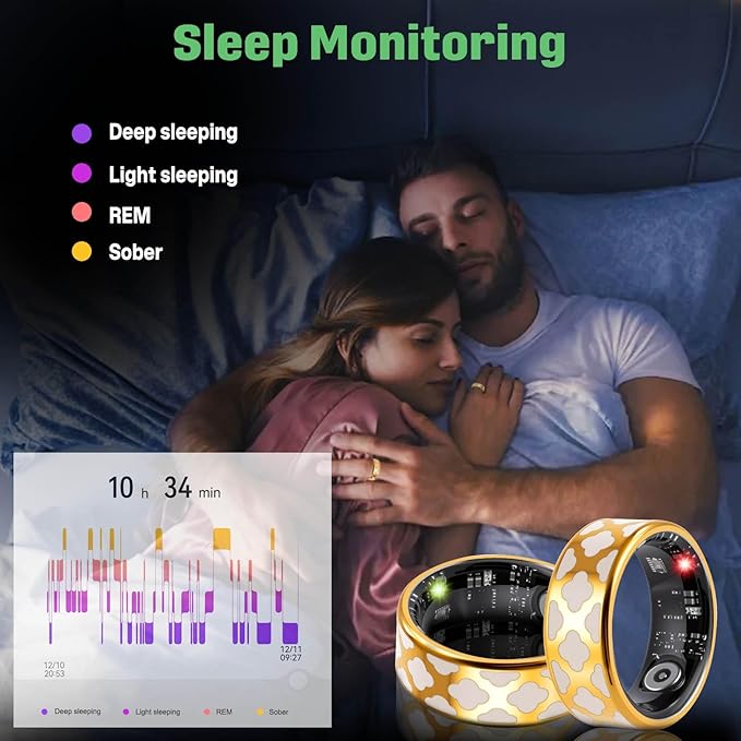 FAHKNS Smart Health Ring for Women Men: Fitness Tracker Ring with Heart Rate,Blood Oxygen,Sleep Monitor,Stress,Steps Counter,IP68 Waterproof for iOS & Android,No APP Fees (Enamel,6#)