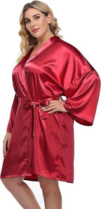Women's Plus Size Satin Kimono Robes Short Silk Bathrobe Bridesmaid Wedding Party Nightgown Sleepwear