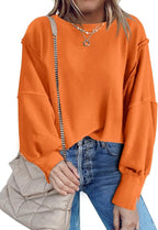 Nirovien Womens Oversized Crewneck Sweatshirt Side Slit Long Sleeve Pullover Slouchy Fit Tops