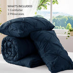 BEDELITE Navy King Size Comforter Set - 3 Pieces Boho Pintuck Bedding Comforter Sets, Lightweight Soft & Warm King Bedding Set with 2 Pillowcases for All Season