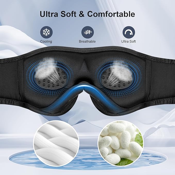 Bluetooth Sleep Headphones Bluetooth Sleep Mask | 3D Eye Mask for Sleeping | 16hrs Playingtime | Light Blocking Eye Mask | Auto - Off Timer | Best for Sleeper | Travel