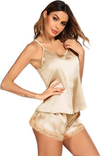 Ekouaer Satin Pajamas Women Lace Sleepwear Lingerie Cami Shorts Set Nightwear XS-XXL