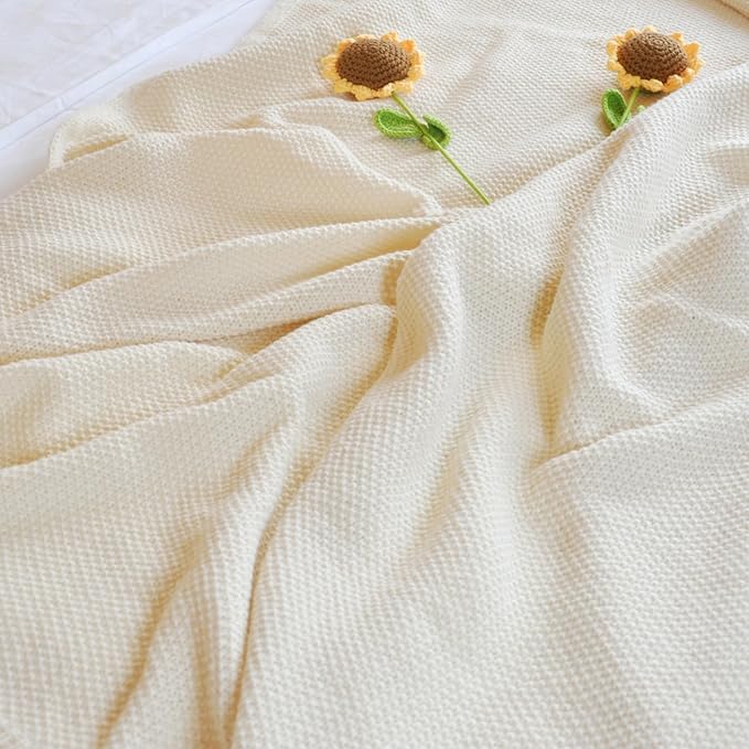 Cream White Waffle Texture Throw Blanket for Couch,Soft Cozy Cable Knit Throw for Bed Sofa Chair Living Room,Lightweight Warm Maximalist Decor Christmas Blanket,50"x60" (cr-A03)